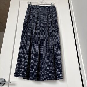 Vintage Navy Polka Dot Maxi Skirt | Pleated | Effortless Chic Elevated Basic